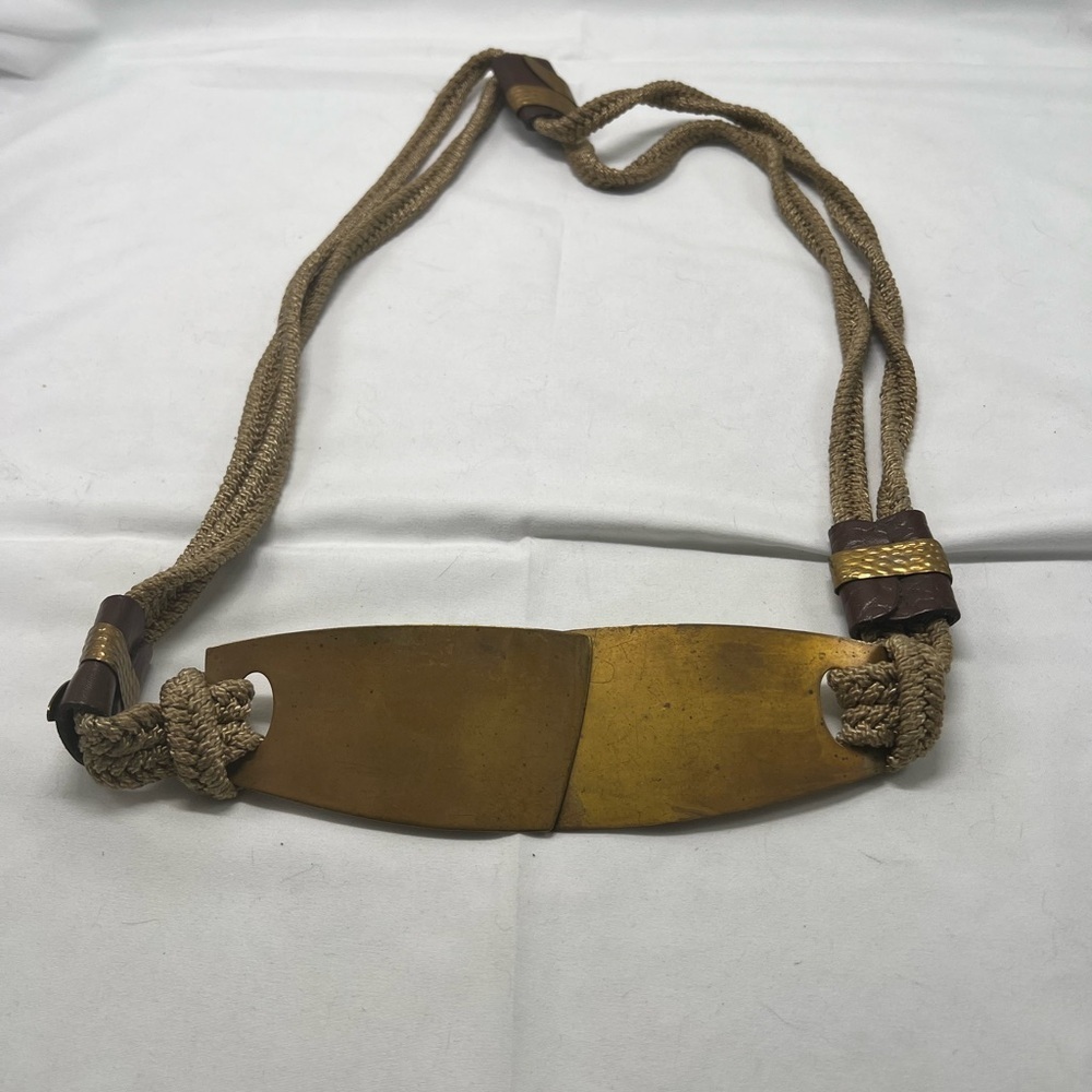 Vintage Large Brass Buckle Belt Women’s L Rope Braided Brown Boho